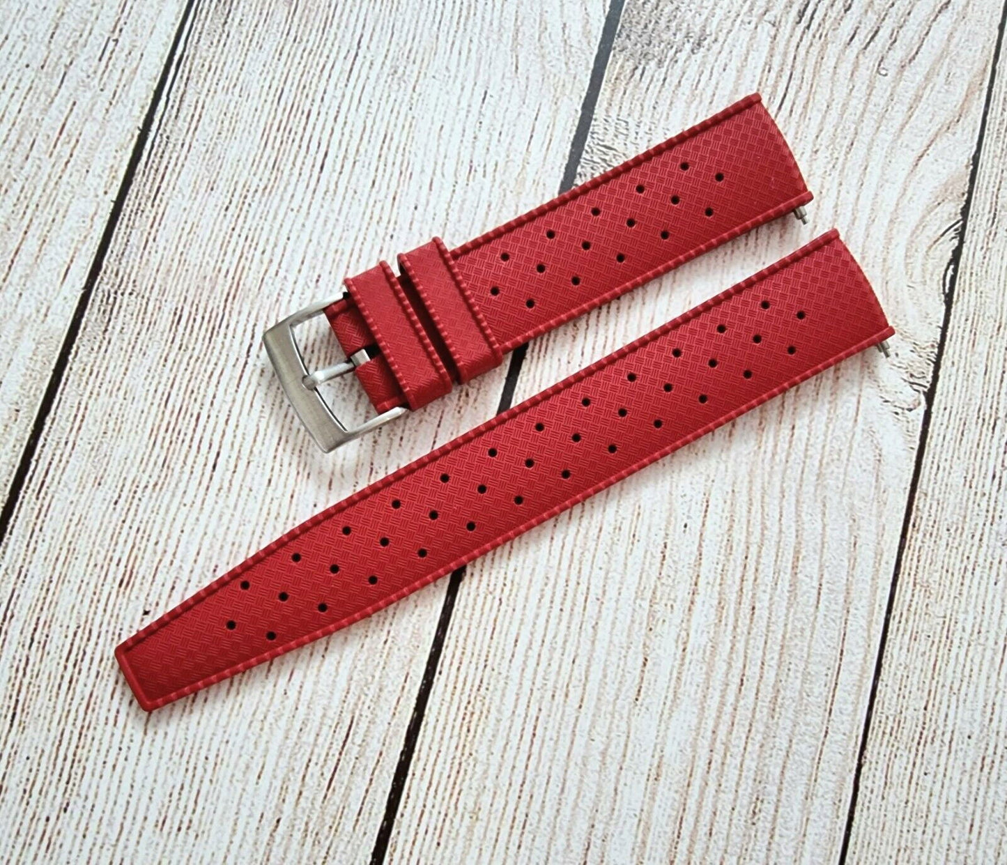Premium FKM Rubber Watch Strap Band Quick Release Diver 22mm Red Mens Two Piece - Wrist Envy