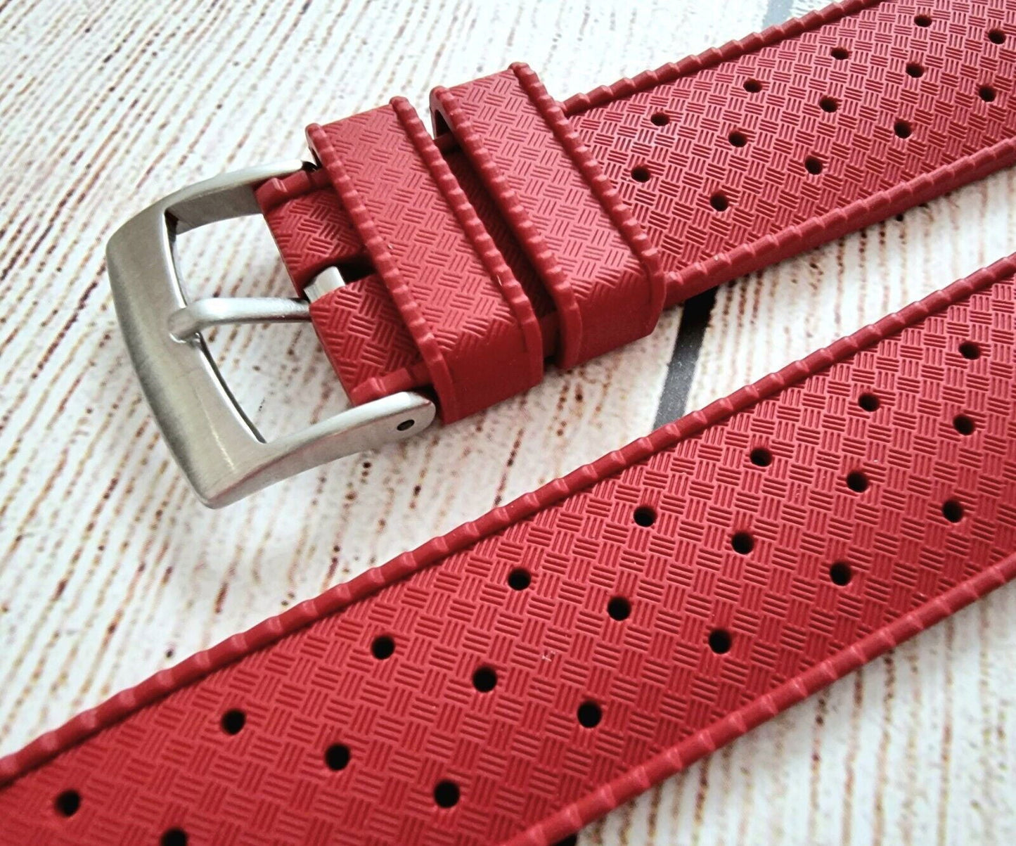 Premium FKM Rubber Watch Strap Band Quick Release Diver 22mm Red Mens Two Piece - Wrist Envy