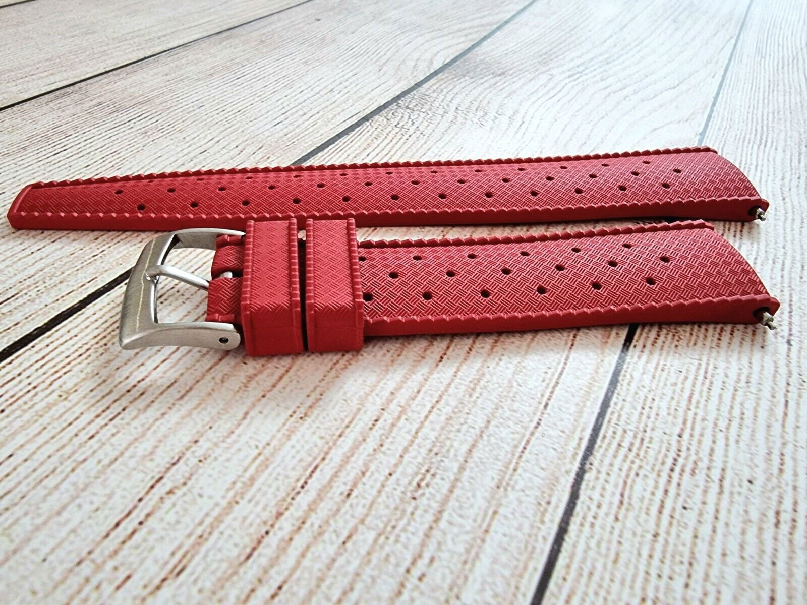 Premium FKM Rubber Watch Strap Band Quick Release Diver 22mm Red Mens Two Piece - Wrist Envy