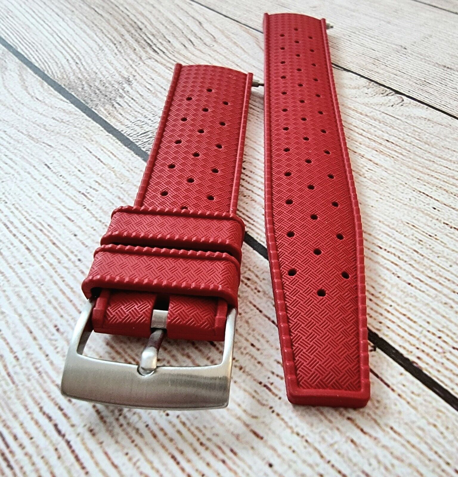 Premium FKM Rubber Watch Strap Band Quick Release Diver 22mm Red Mens Two Piece - Wrist Envy