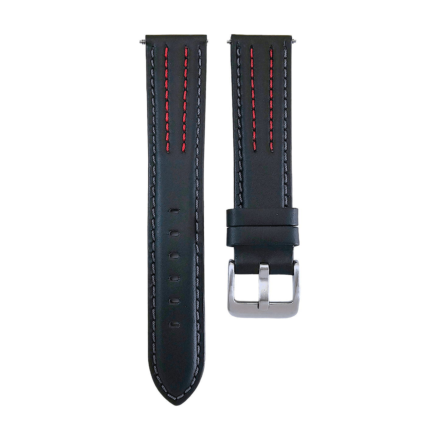 Premium Leather Rally Watch Strap 18mm 20mm 22mm Black Red - Wrist Envy