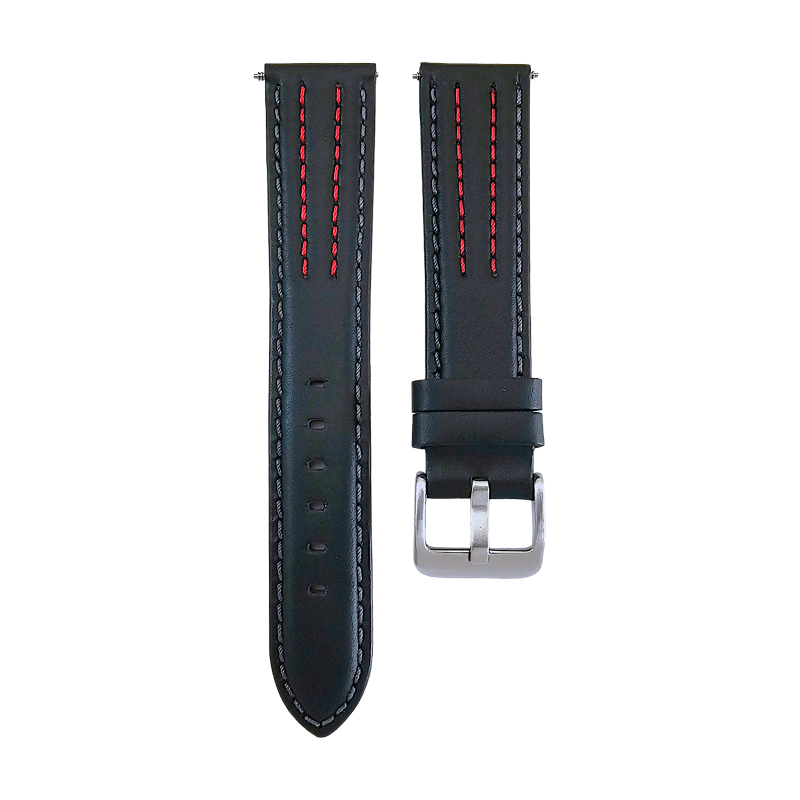 Premium Leather Rally Watch Strap 18mm 20mm 22mm Black Red - Wrist Envy