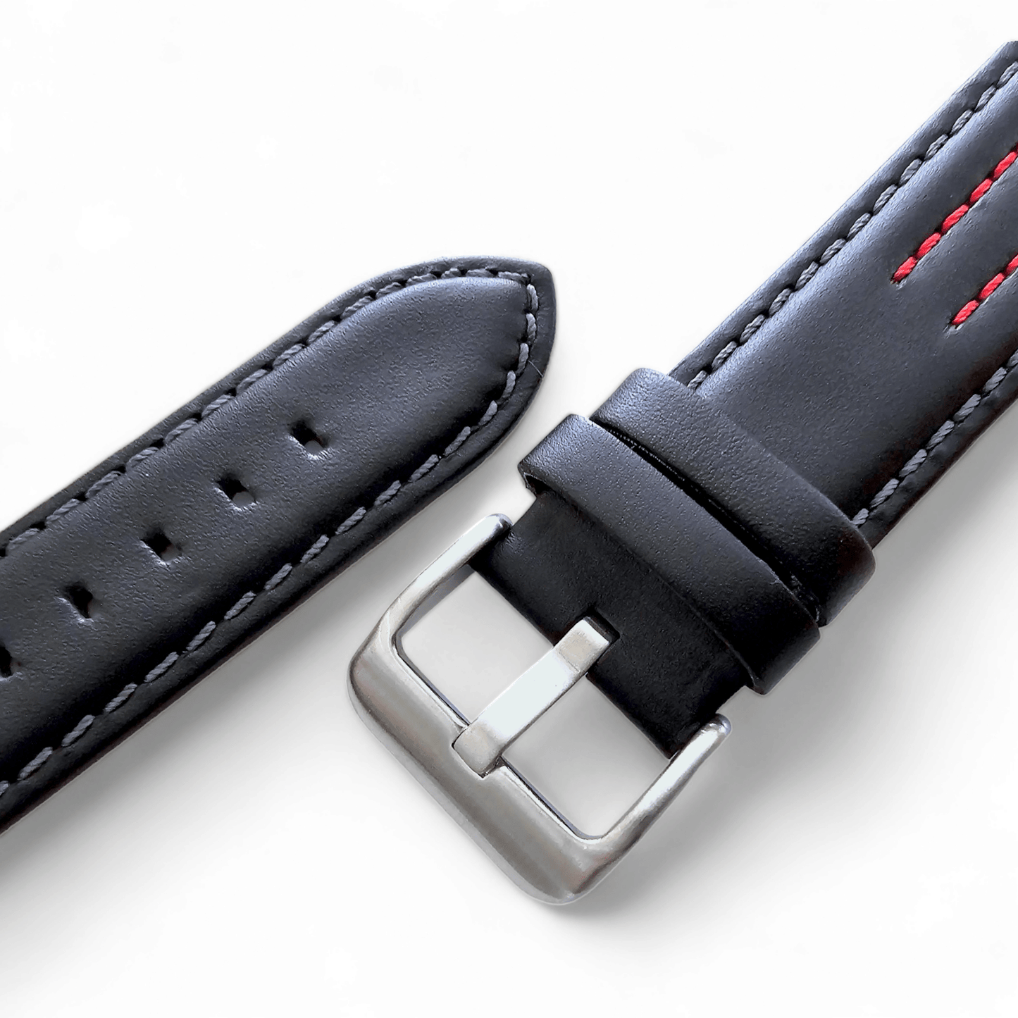 Premium Leather Rally Watch Strap 18mm 20mm 22mm Black Red - Wrist Envy