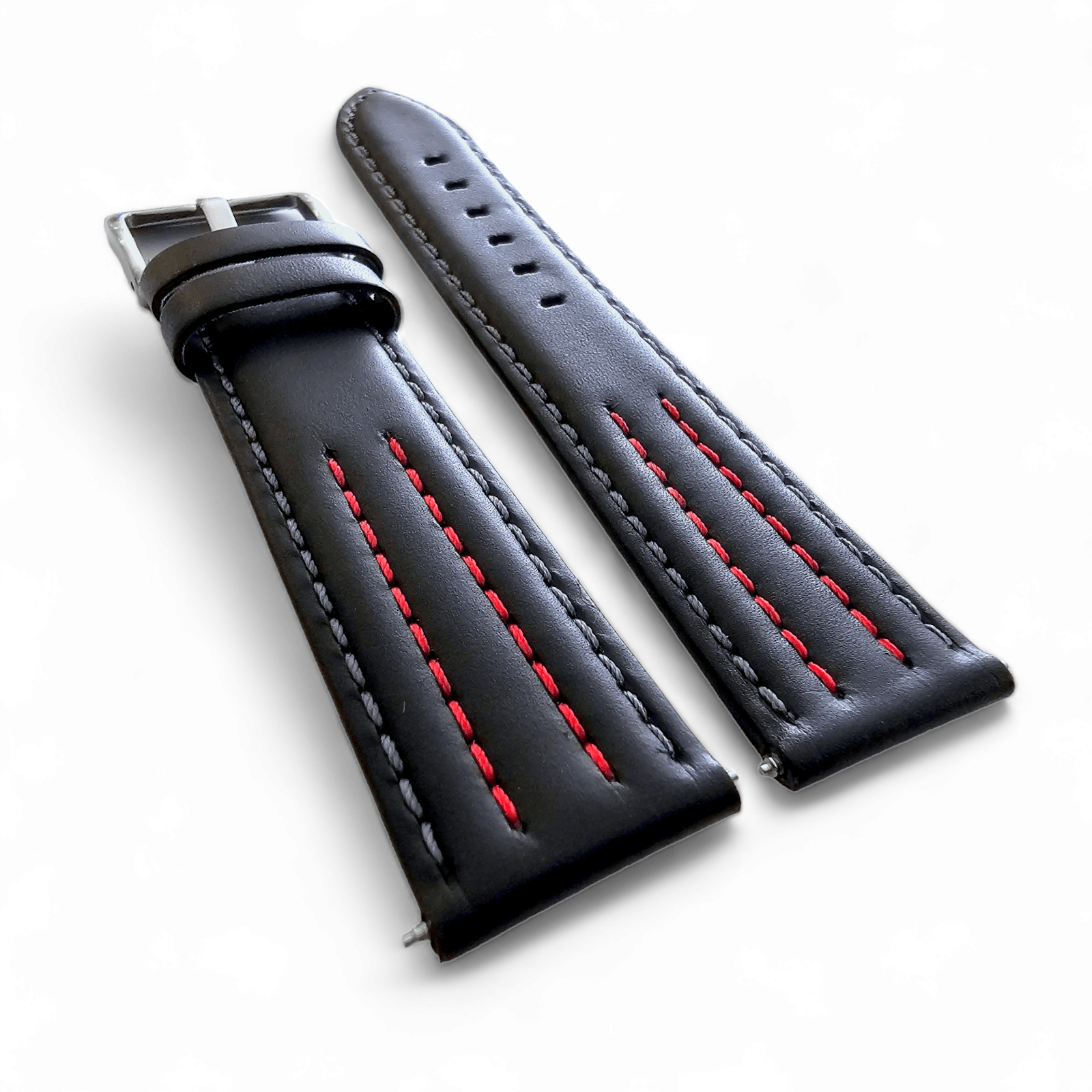 Premium Leather Rally Watch Strap 18mm 20mm 22mm Black Red - Wrist Envy