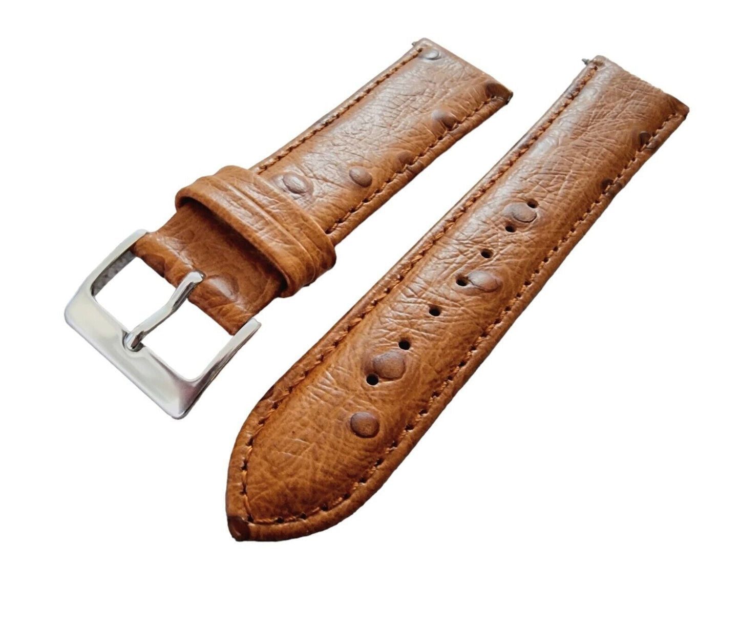 Premium Ostrich Grain Watch Strap Genuine Leather Red Brown Blue Black 18mm 20mm - Wrist Envy