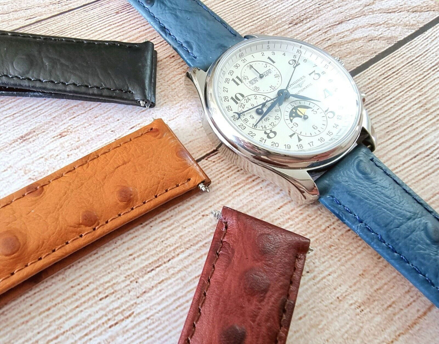 Premium Ostrich Grain Watch Strap Genuine Leather Red Brown Blue Black 18mm 20mm - Wrist Envy