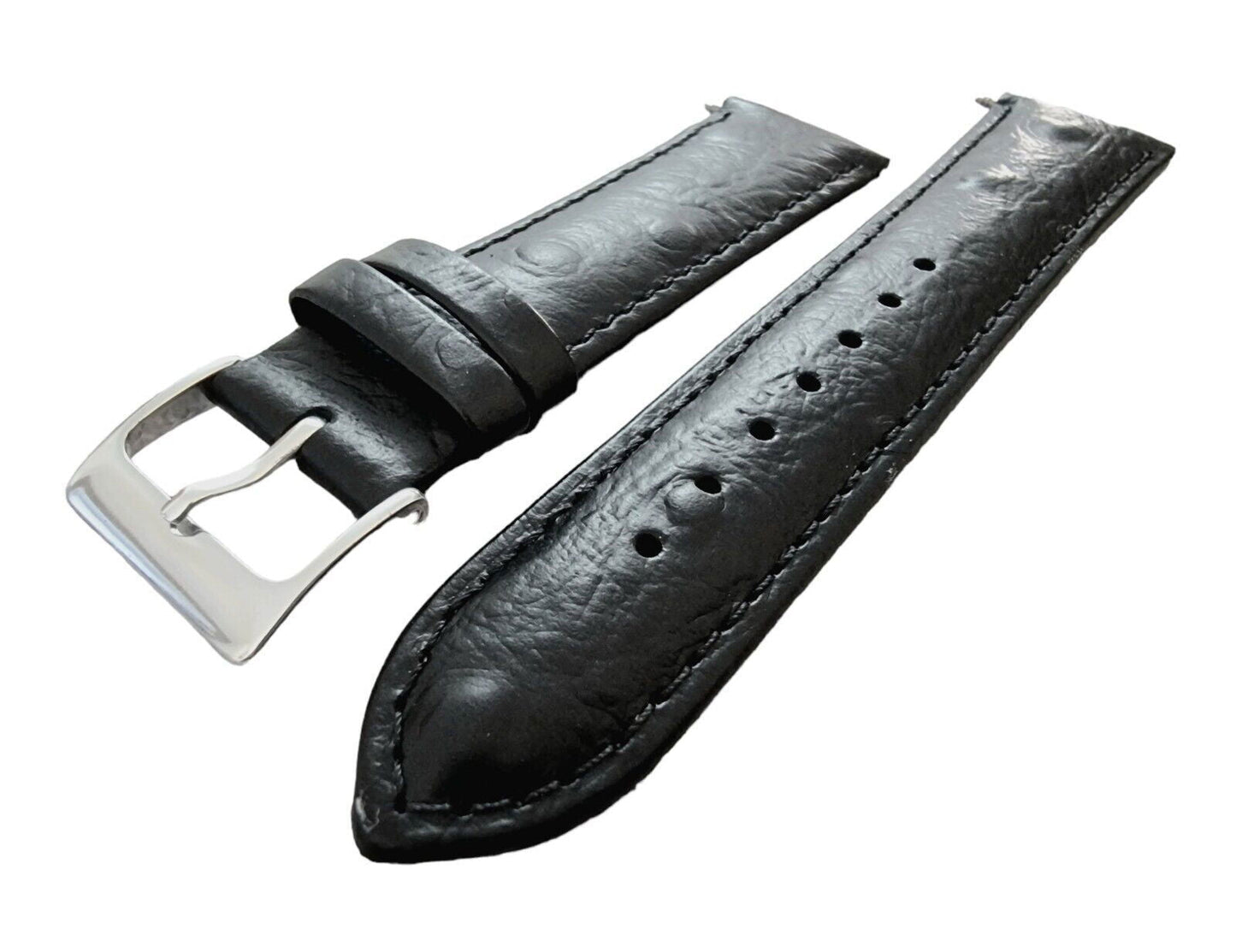 Premium Ostrich Grain Watch Strap Genuine Leather Red Brown Blue Black 18mm 20mm - Wrist Envy