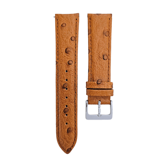 Premium Ostrich Grain Watch Strap Genuine Leather Red Brown Blue Black 18mm 20mm - Wrist Envy