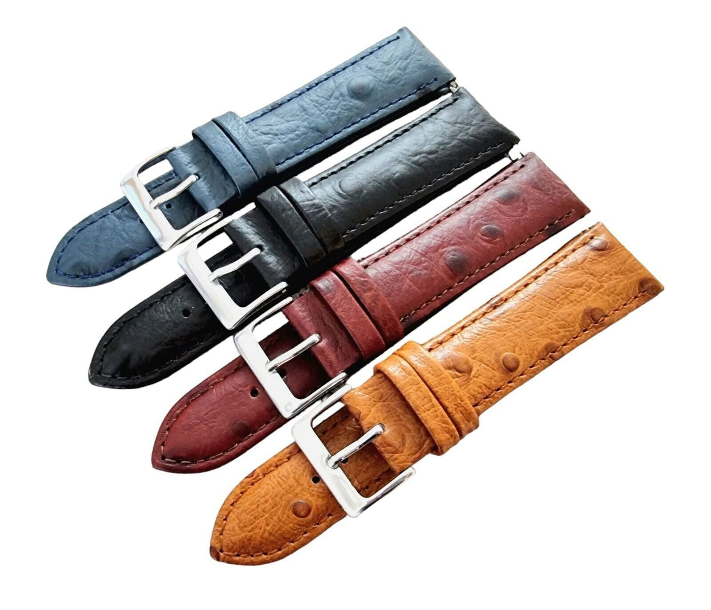 Premium Ostrich Grain Watch Strap Genuine Leather Red Brown Blue Black 18mm 20mm - Wrist Envy