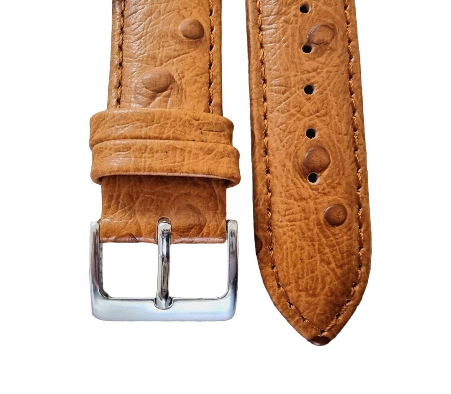 Premium Ostrich Grain Watch Strap Genuine Leather Red Brown Blue Black 18mm 20mm - Wrist Envy
