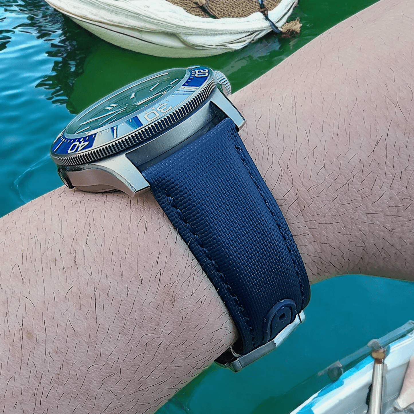 Premium Sailcloth Deployment Watch Strap 20mm 22mm Green - Wrist Envy