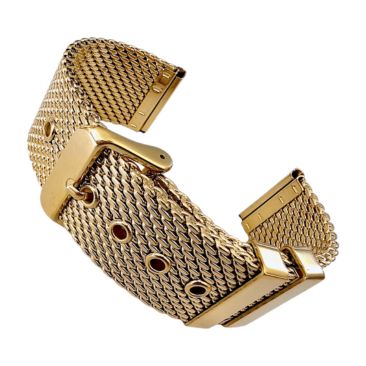 Premium Shark Mesh 2.5mm Thich Two Piece Milanese Heavy Gold Plated Watch Strap With Pins 18mm 20mm 22mm - Wrist Envy
