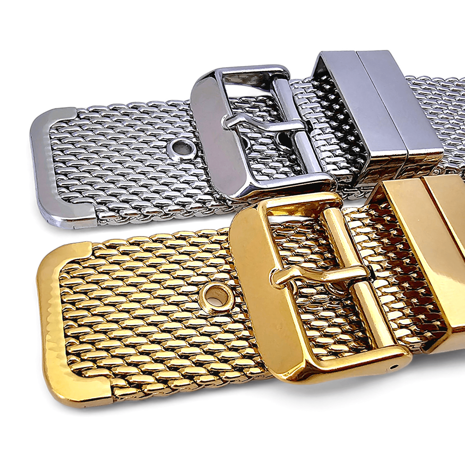 Premium Shark Mesh 2.5mm Thich Two Piece Milanese Heavy Gold Plated Watch Strap With Pins 18mm 20mm 22mm - Wrist Envy