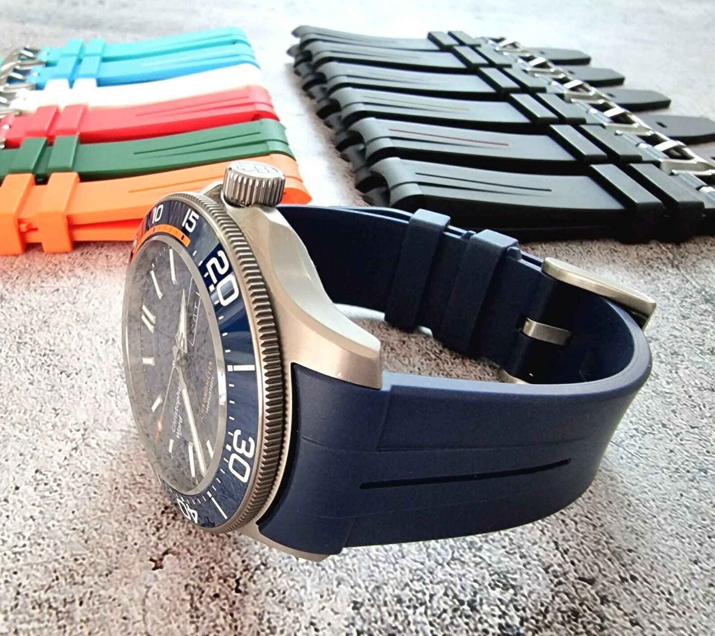 Premium Silicone Rubber Curved End Divers Watch Strap Band 20mm 21mm 22mm - Wrist Envy