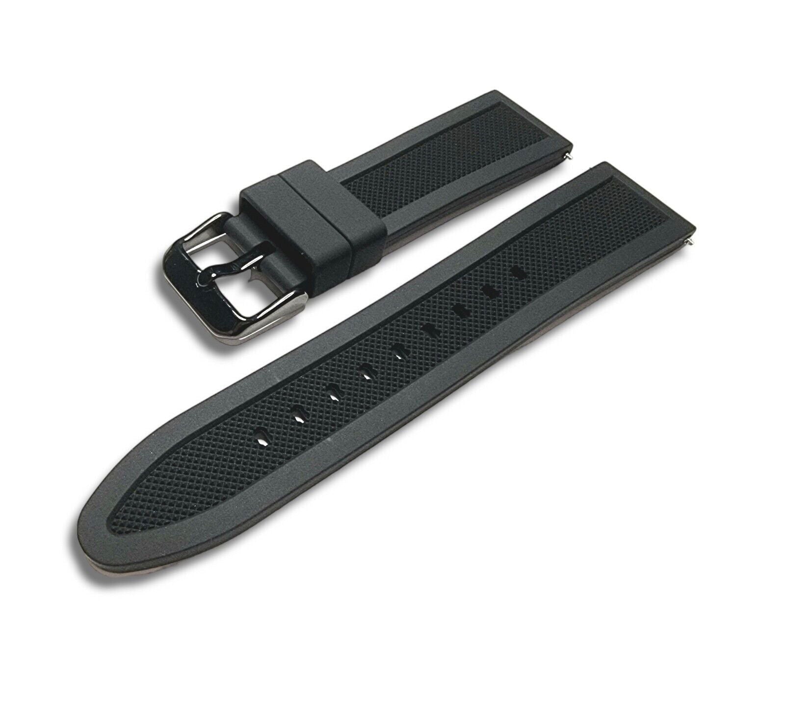 Premium Silicone Rubber Textured Watch Strap Band Soft 18mm 20mm 22mm 24mm Black - Wrist Envy