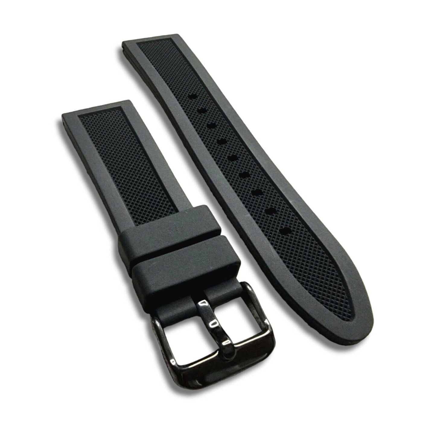 Premium Silicone Rubber Textured Watch Strap Band Soft 18mm 20mm 22mm 24mm Black - Wrist Envy
