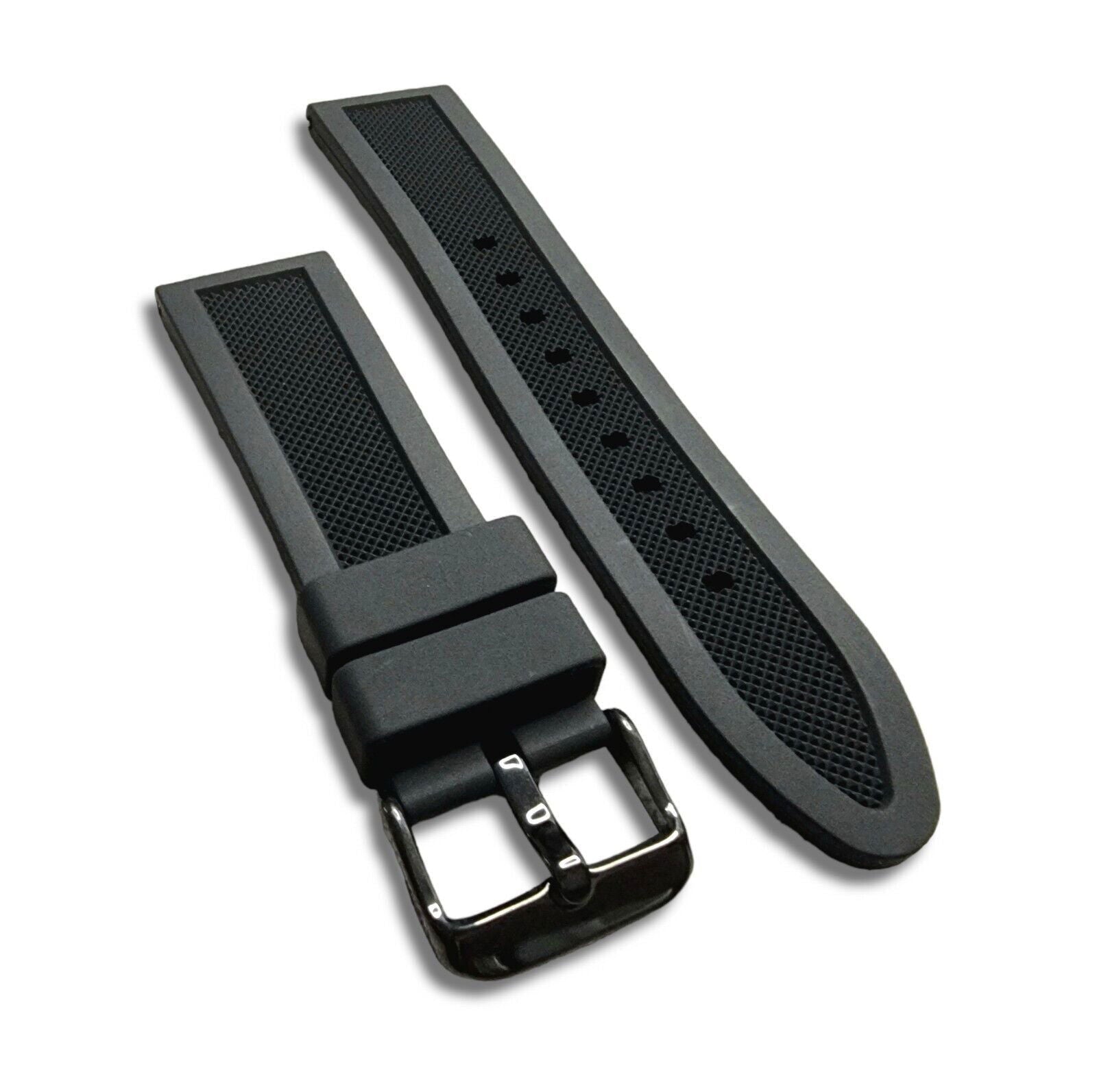 Premium Silicone Rubber Textured Watch Strap Band Soft 18mm 20mm 22mm 24mm Black - Wrist Envy