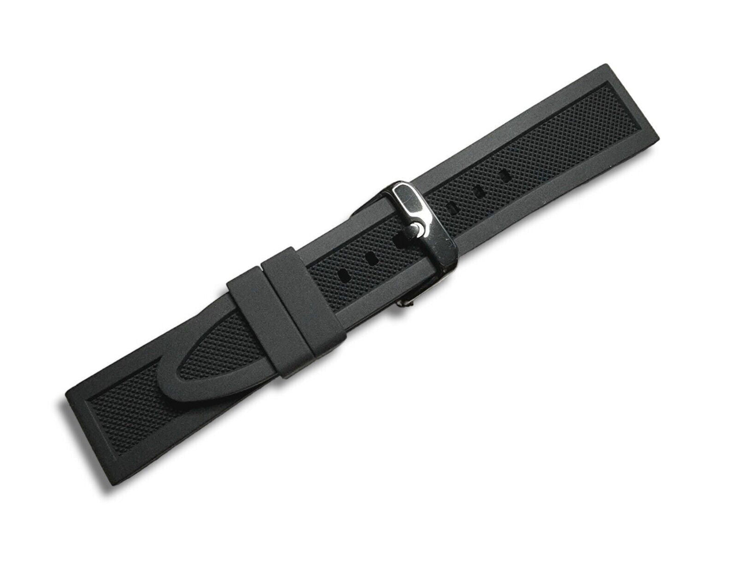 Premium Silicone Rubber Textured Watch Strap Band Soft 18mm 20mm 22mm 24mm Black - Wrist Envy