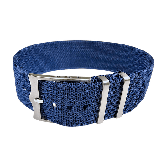 Ribbed Military Tudor Style Buckle Premium Nylon Watch Strap Band 20mm 22mm Blue - Wrist Envy