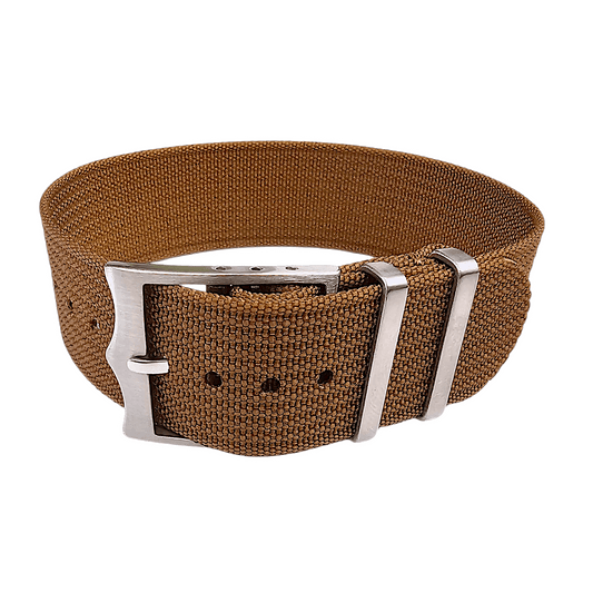 Ribbed Military Tudor Style Buckle Premium Nylon Watch Strap Band 20mm 22mm Brown - Wrist Envy