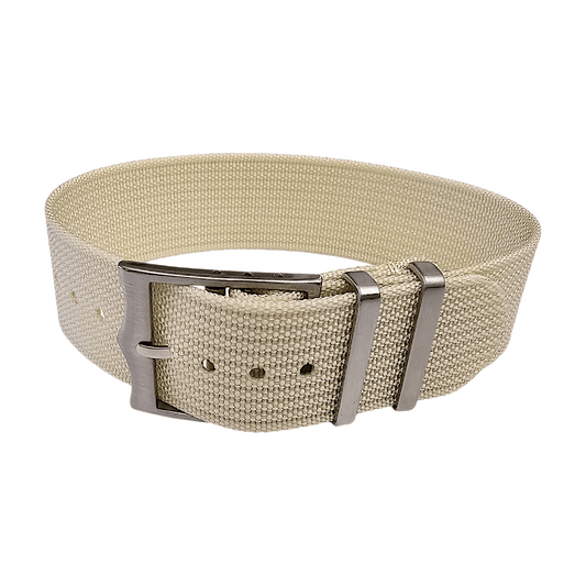 Ribbed Military Tudor Style Buckle Premium Nylon Watch Strap Band 20mm 22mm Cream - Wrist Envy