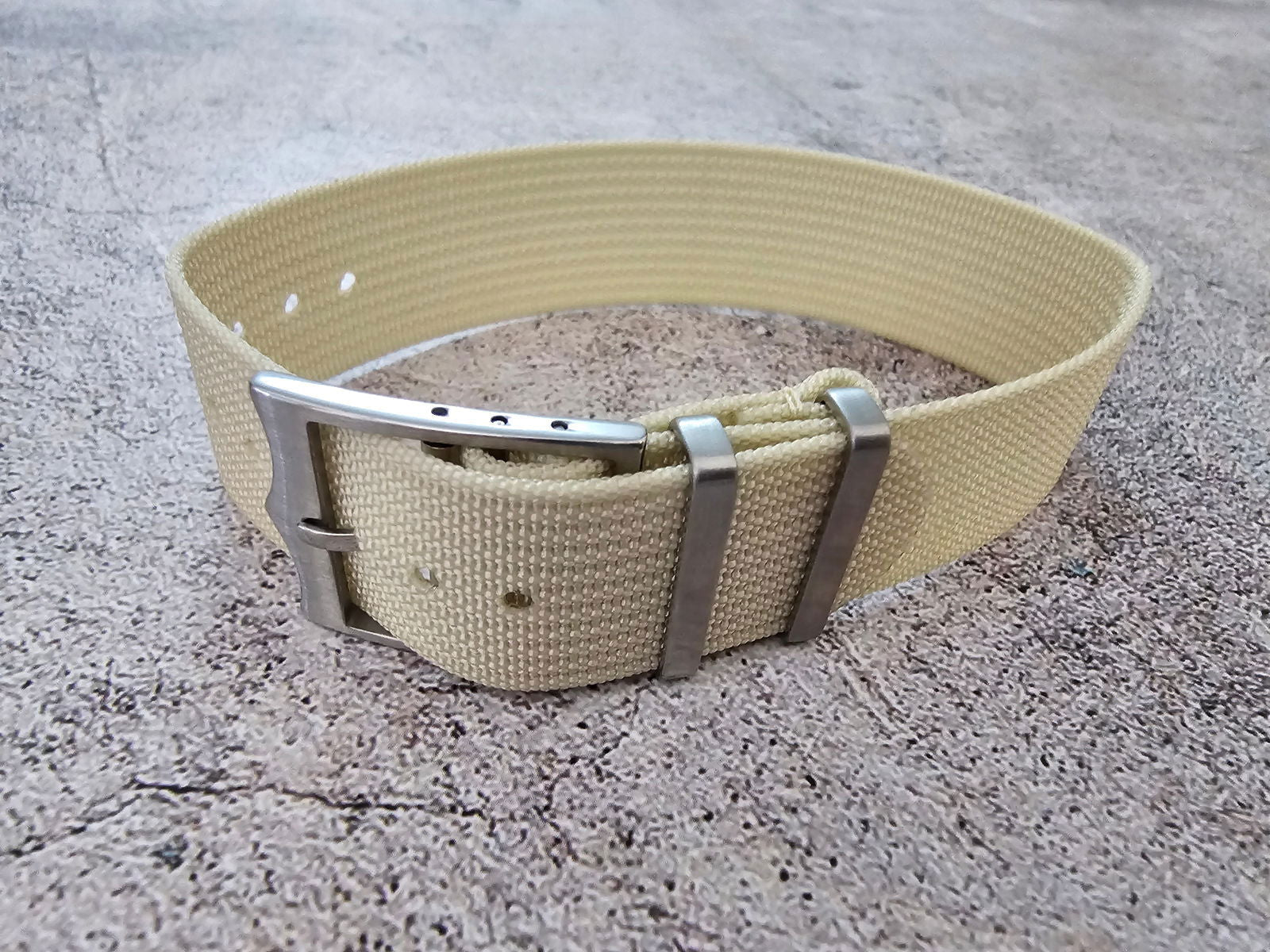 Ribbed Military Tudor Style Buckle Premium Nylon Watch Strap Band 20mm 22mm Cream - Wrist Envy