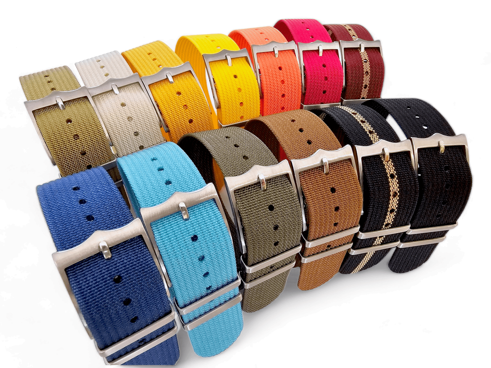 Ribbed Military Tudor Style Buckle Premium Nylon Watch Strap Band 20mm 22mm Orange - Wrist Envy