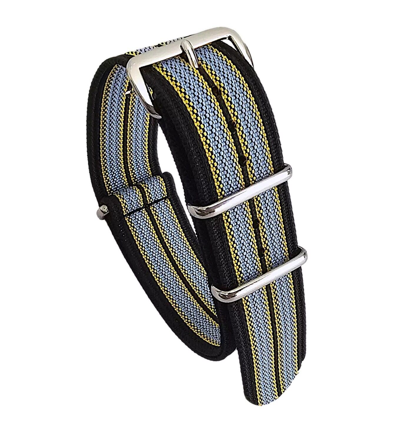 Ribbed Nylon Military Watch Strap 22mm Black Yellow Grey - Wrist Envy
