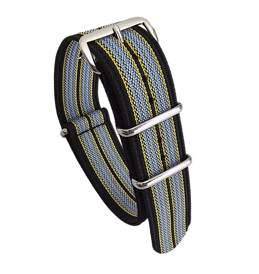 Ribbed Nylon Military Watch Strap 22mm Black Yellow Grey - Wrist Envy