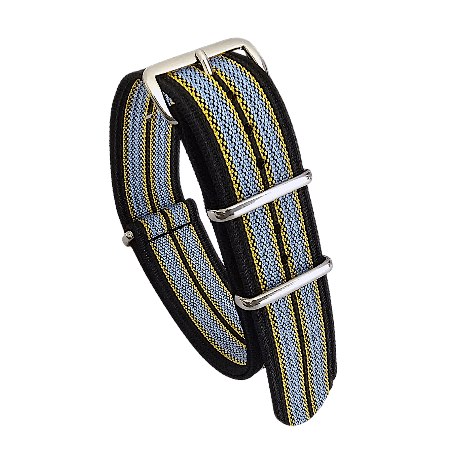 Ribbed Nylon Military Watch Strap 22mm Black Yellow Grey - Wrist Envy