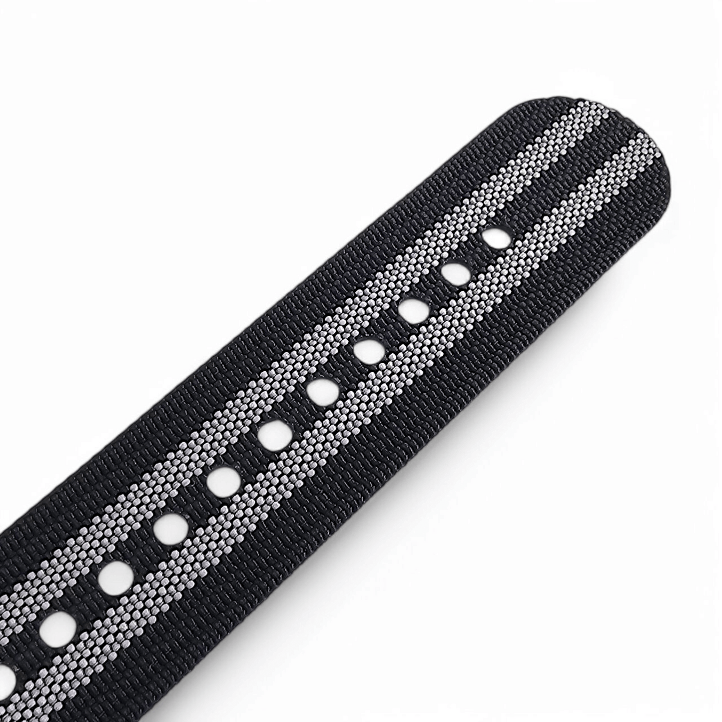 Ribbed Upgraded Nylon Military Watch Strap 1.4mm Thick 20mm 22mm Black Grey Stripes - Wrist Envy
