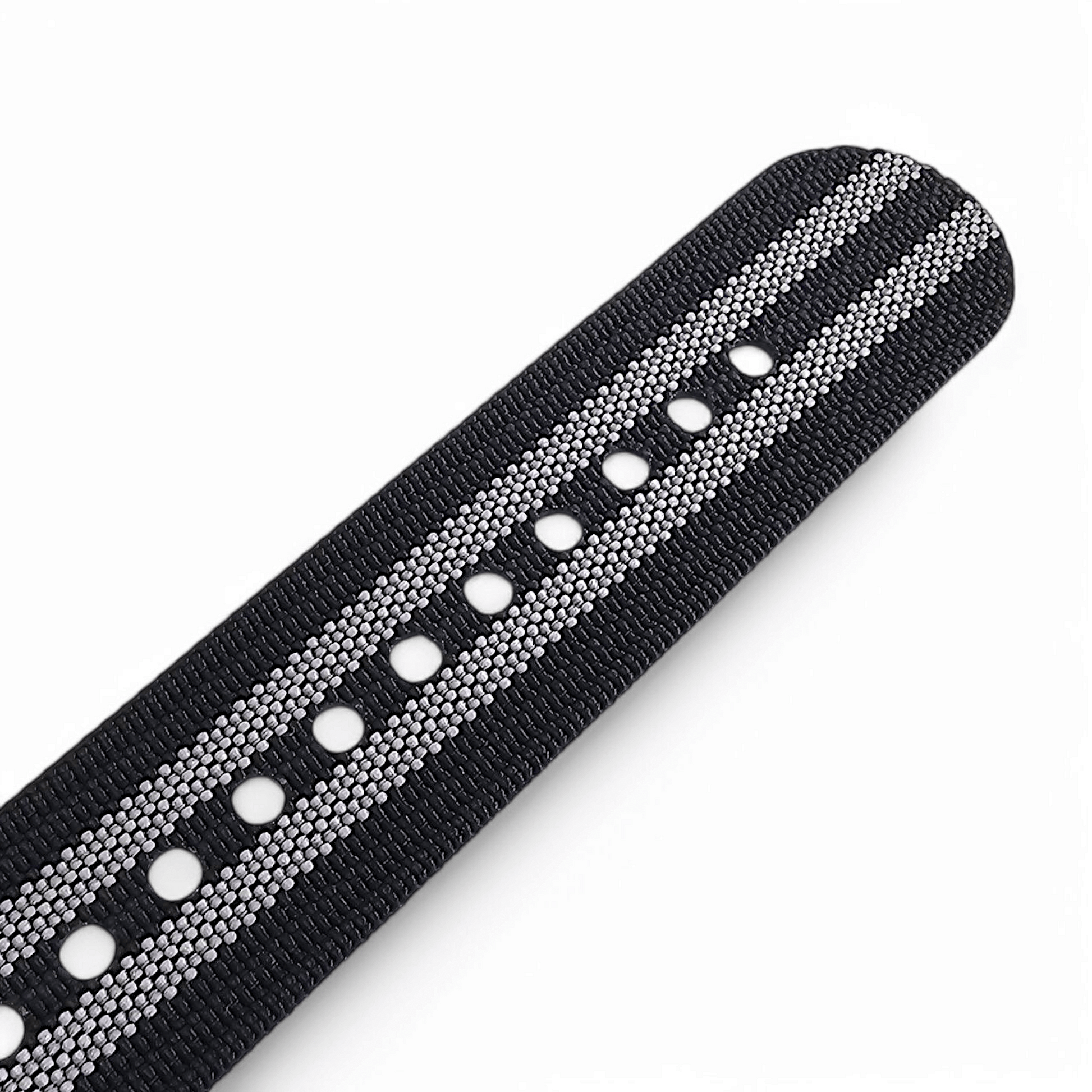 Ribbed Upgraded Nylon Military Watch Strap 1.4mm Thick 20mm 22mm Black Grey Stripes - Wrist Envy