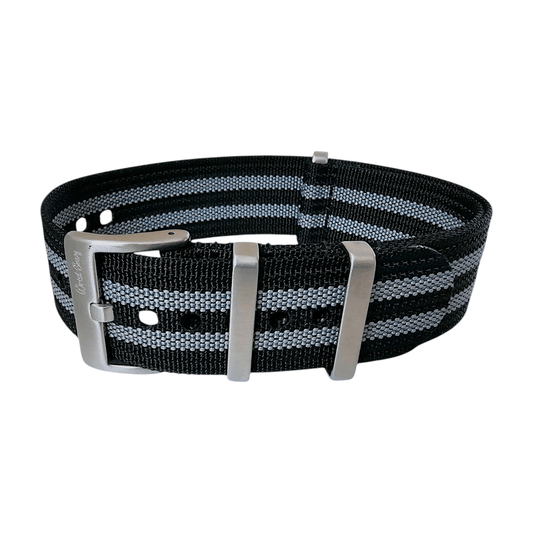 Ribbed Upgraded Nylon Military Watch Strap 1.4mm Thick 20mm 22mm Black Grey Stripes - Wrist Envy