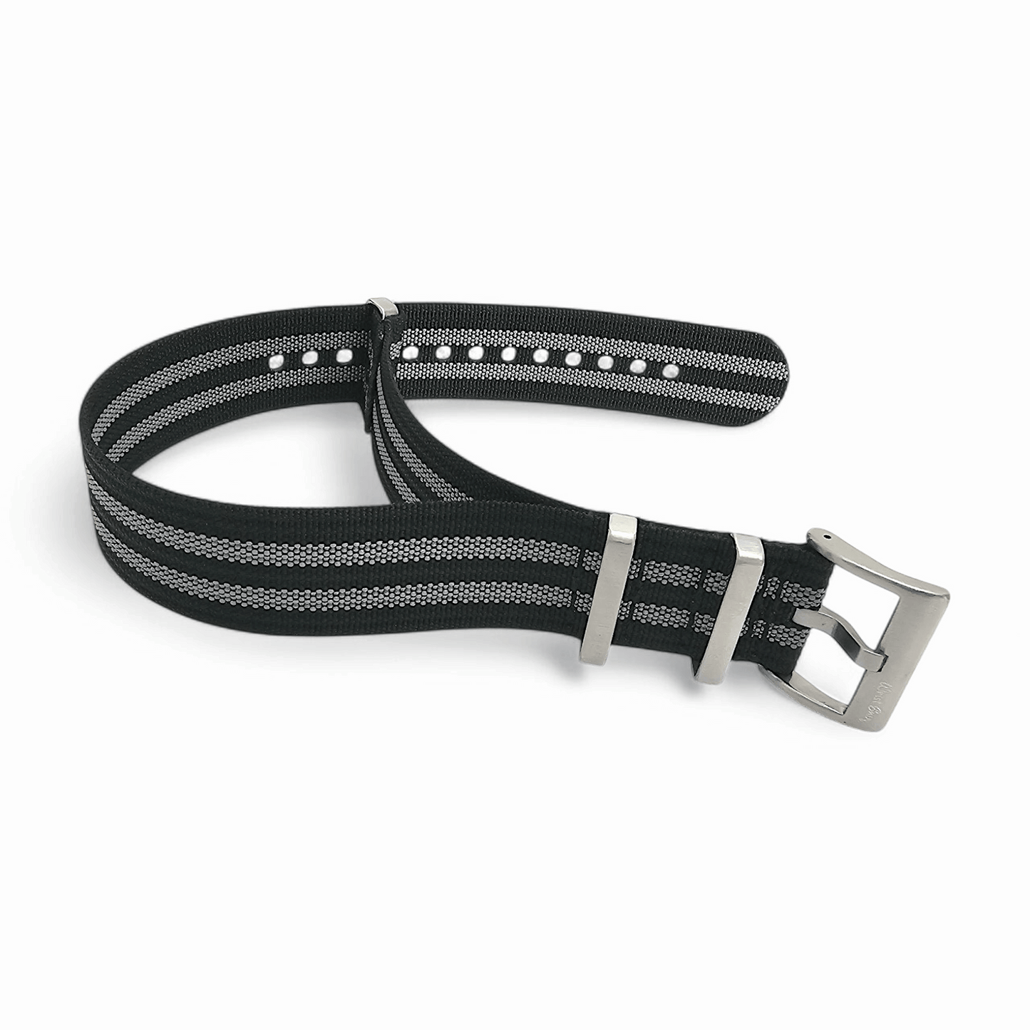 Ribbed Upgraded Nylon Military Watch Strap 1.4mm Thick 20mm 22mm Black Grey Stripes - Wrist Envy
