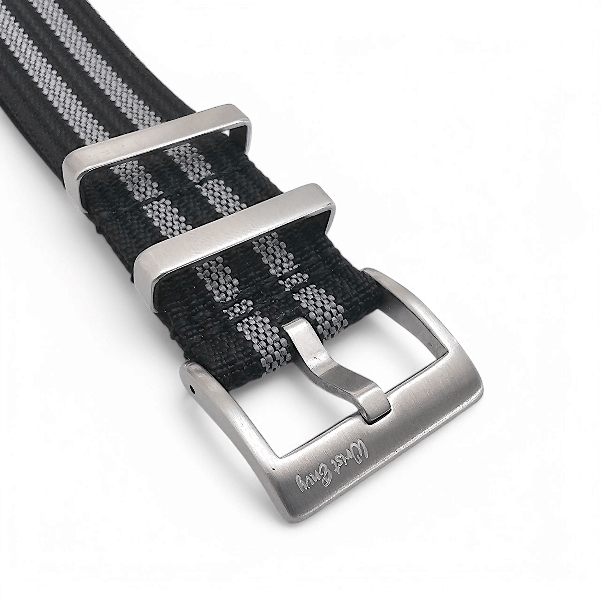Ribbed Upgraded Nylon Military Watch Strap 1.4mm Thick 20mm 22mm Black Grey Stripes - Wrist Envy