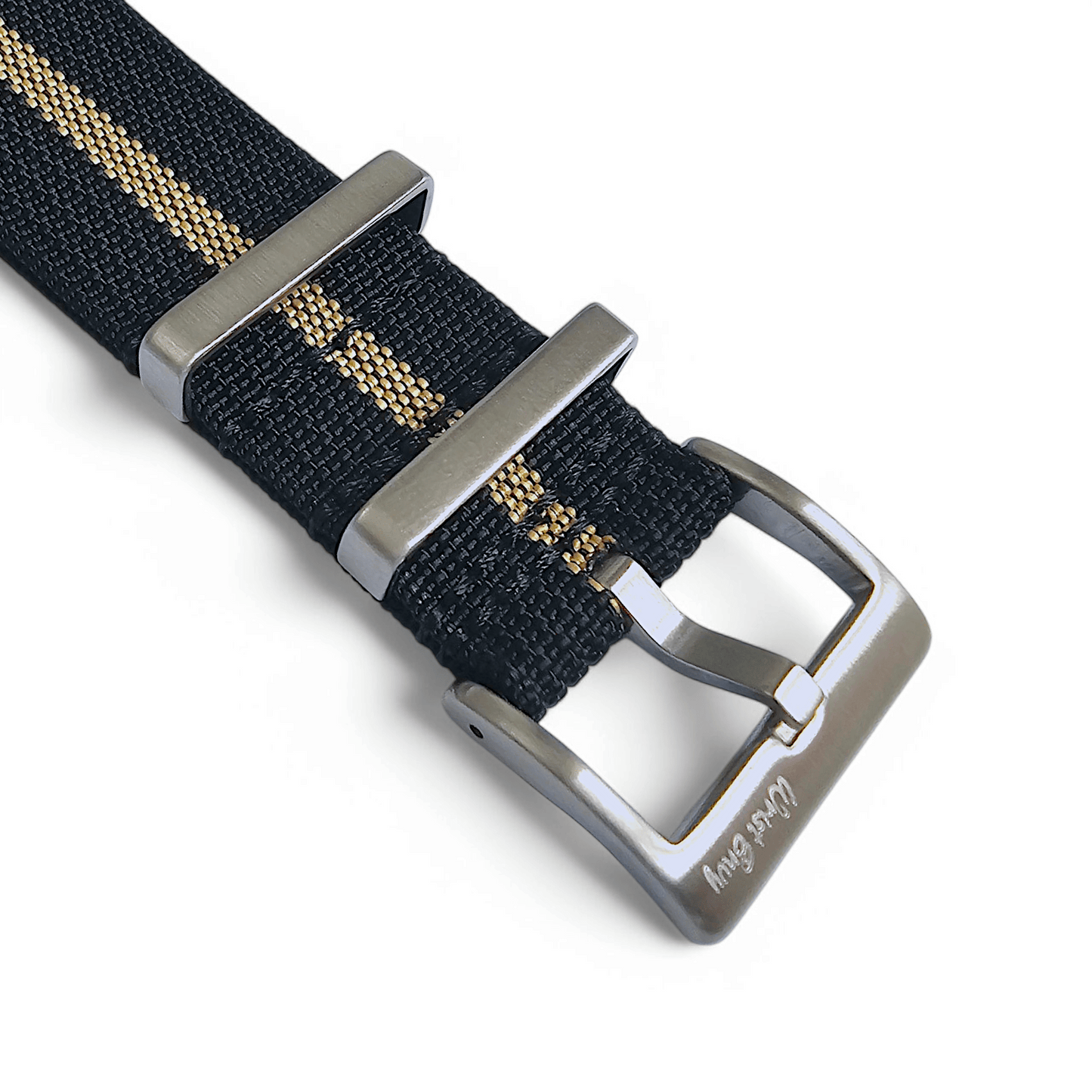 Ribbed Upgraded Nylon Military Watch Strap 1.4mm Thick 20mm 22mm Black Khaki Stripe - Wrist Envy