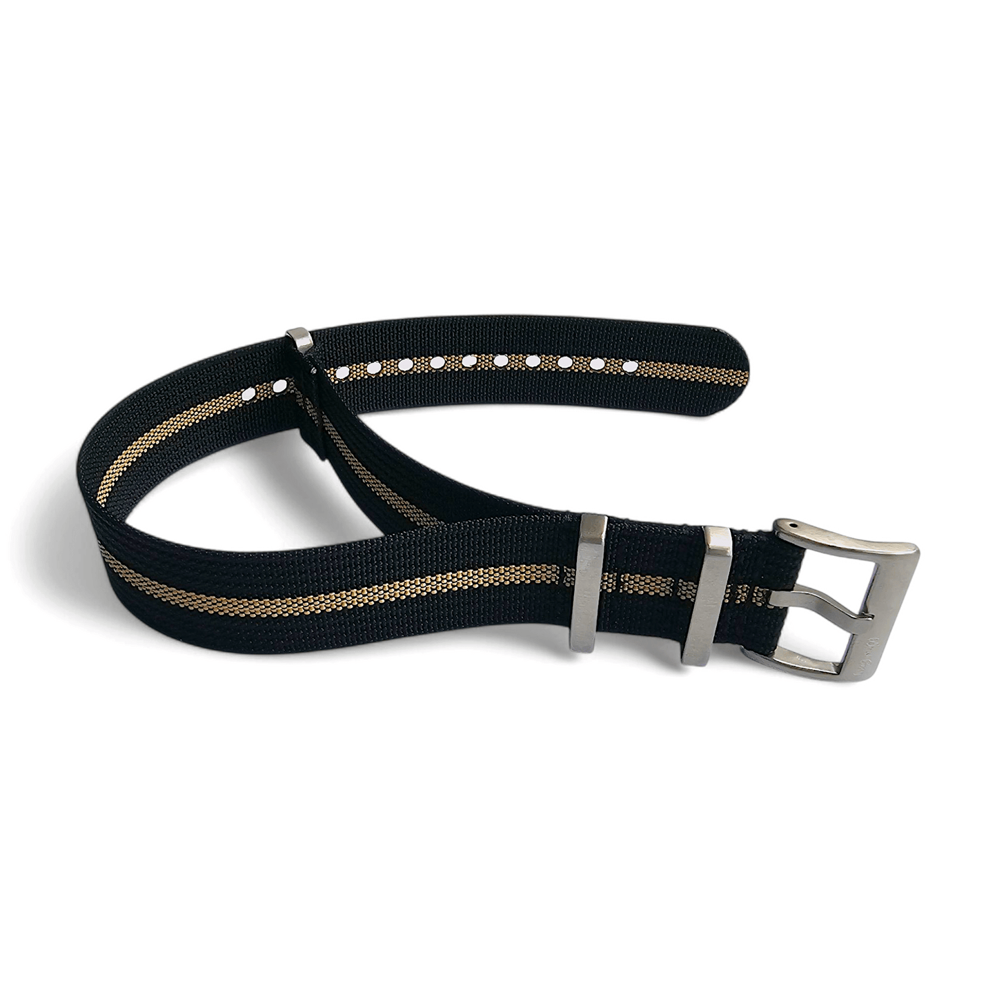 Ribbed Upgraded Nylon Military Watch Strap 1.4mm Thick 20mm 22mm Black Khaki Stripe - Wrist Envy