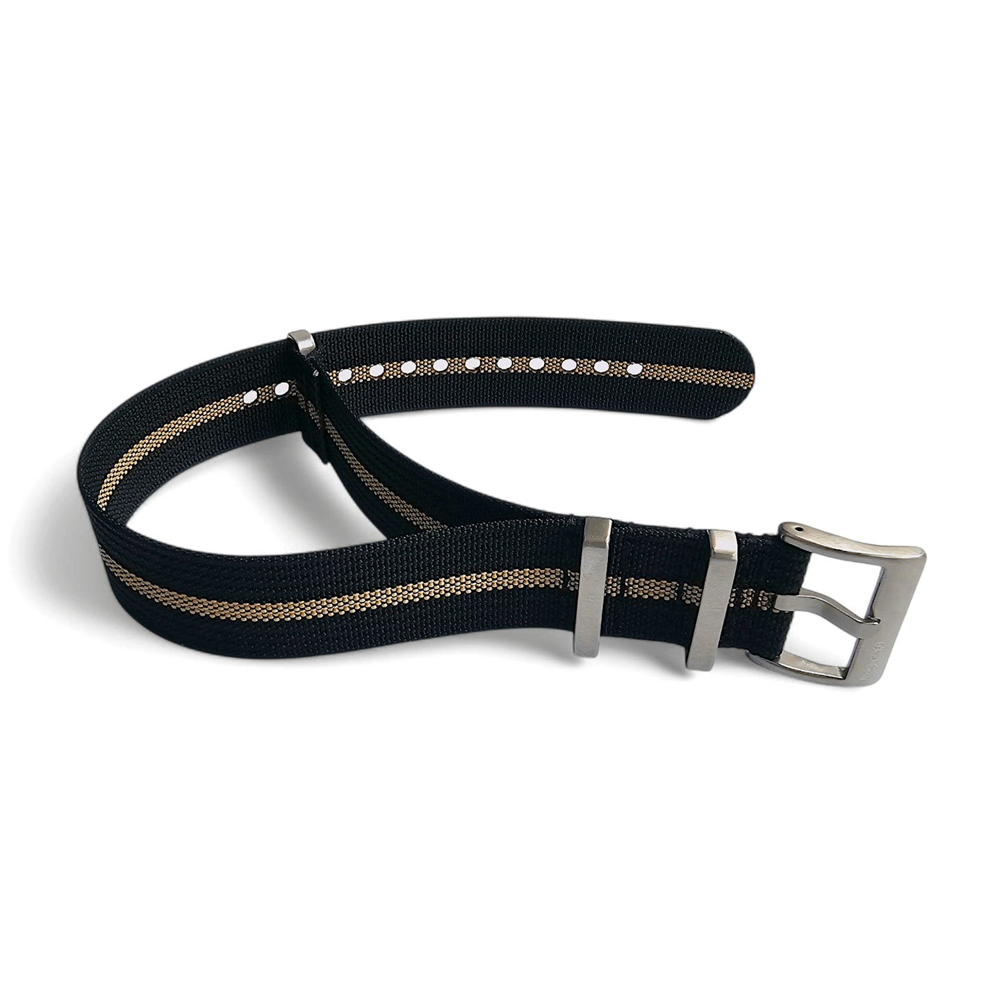Ribbed Upgraded Nylon Military Watch Strap 1.4mm Thick 20mm 22mm Black Khaki Stripe - Wrist Envy