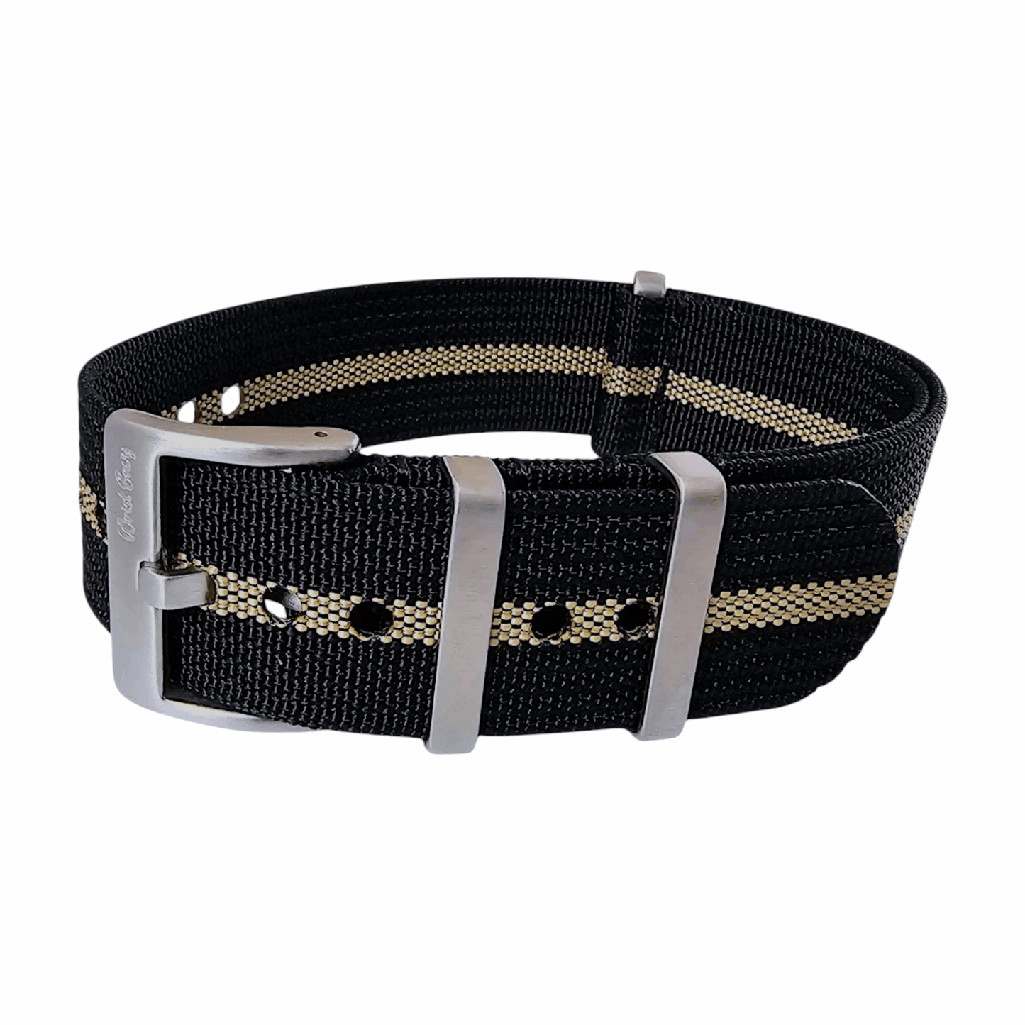 Ribbed Upgraded Nylon Military Watch Strap 1.4mm Thick 20mm 22mm Black Khaki Stripe - Wrist Envy