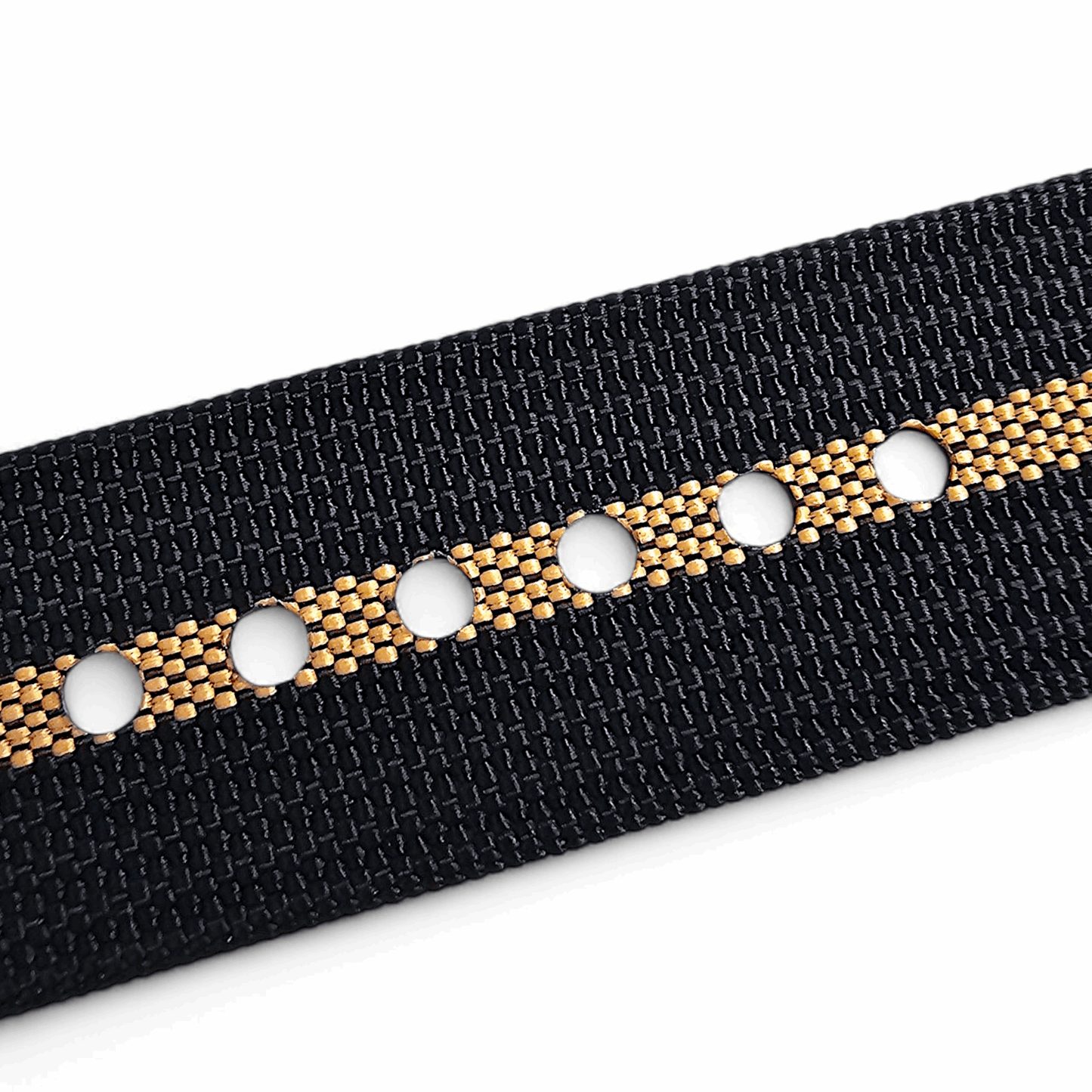Ribbed Upgraded Nylon Military Watch Strap 1.4mm Thick 20mm 22mm Black Khaki Stripe - Wrist Envy