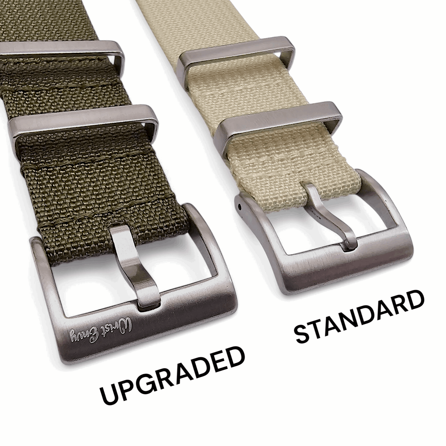 Ribbed Upgraded Nylon Military Watch Strap 1.4mm Thick 20mm 22mm Black Khaki Stripe - Wrist Envy