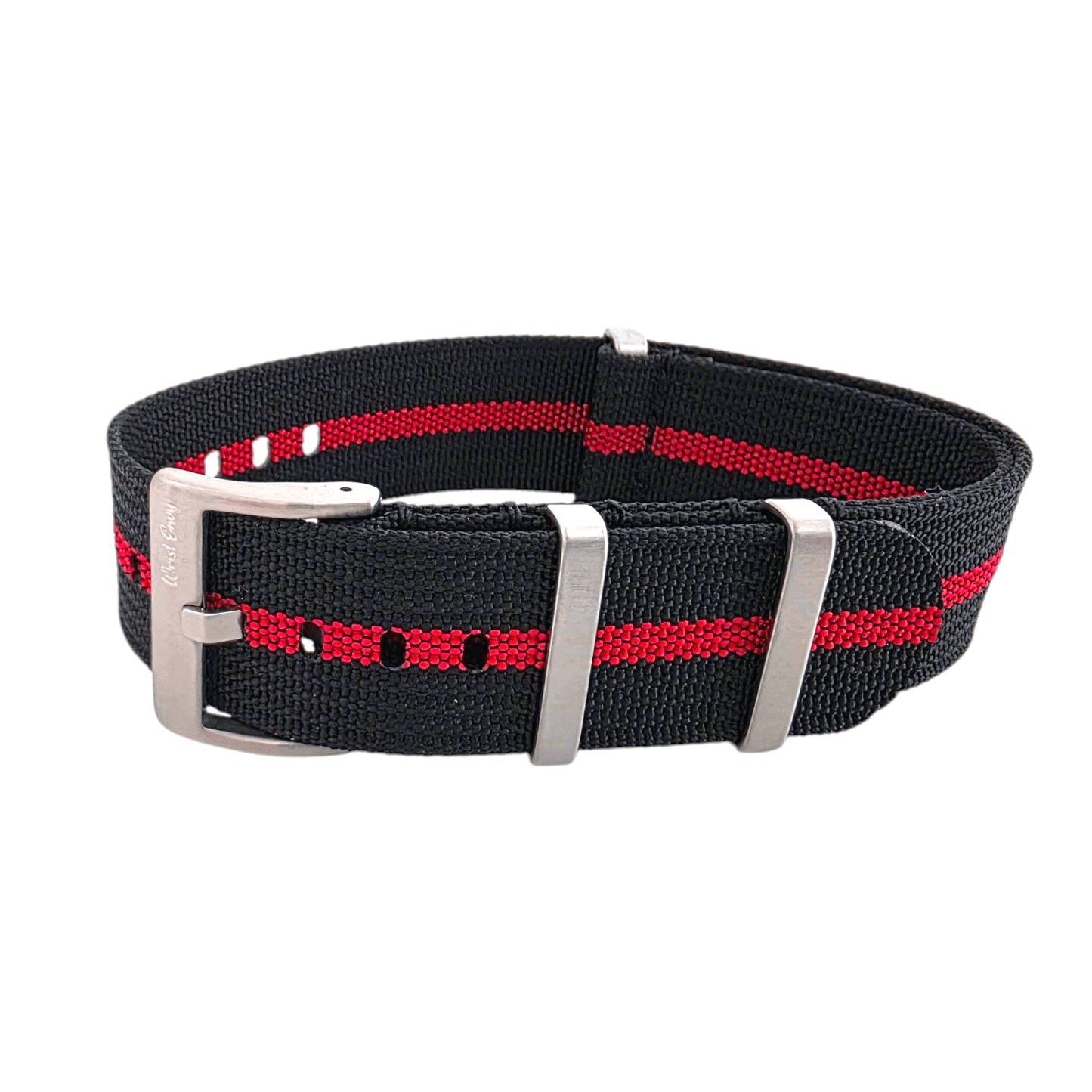 Ribbed Upgraded Nylon Military Watch Strap 1.4mm Thick 20mm 22mm Black Red Stripe - Wrist Envy