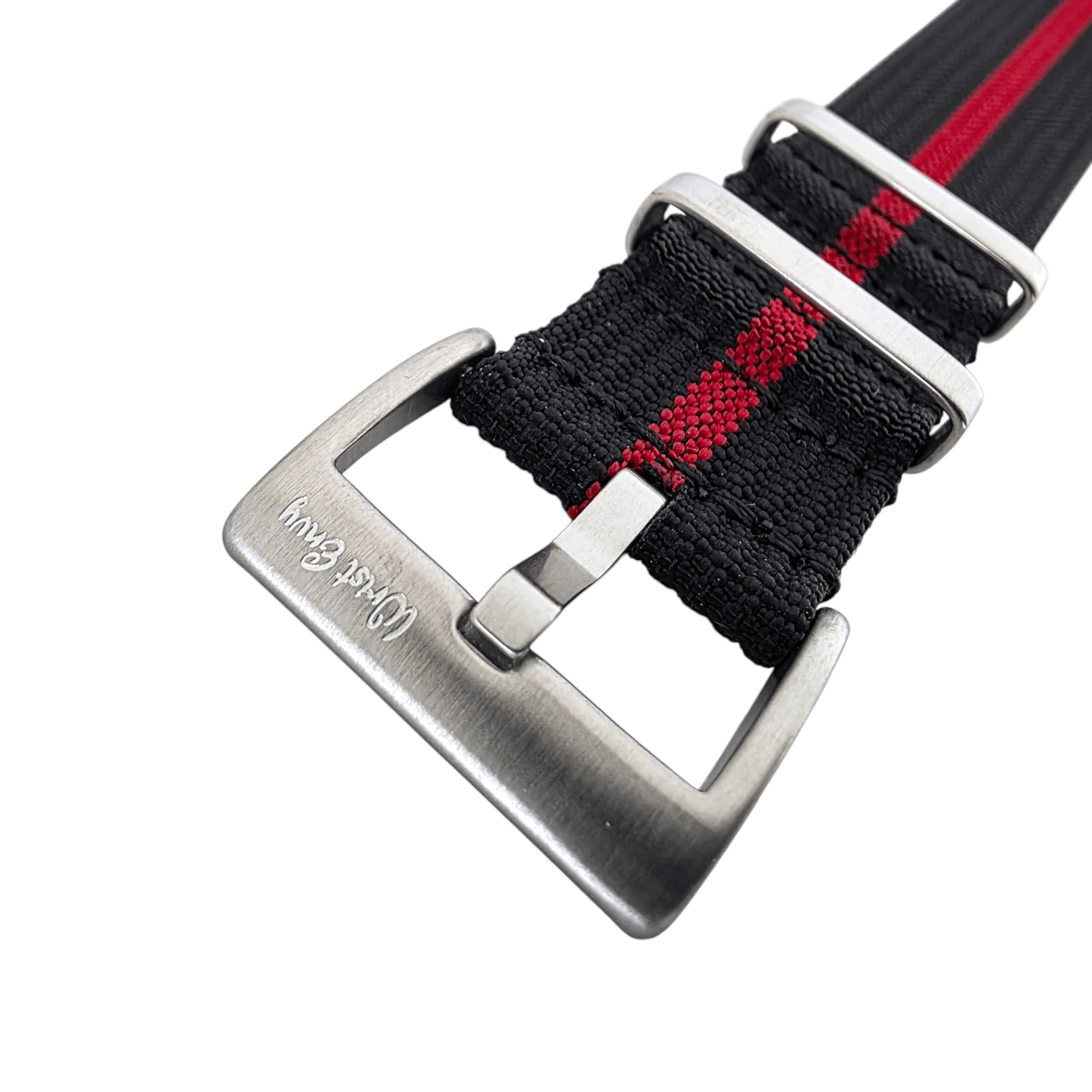 Ribbed Upgraded Nylon Military Watch Strap 1.4mm Thick 20mm 22mm Black Red Stripe - Wrist Envy