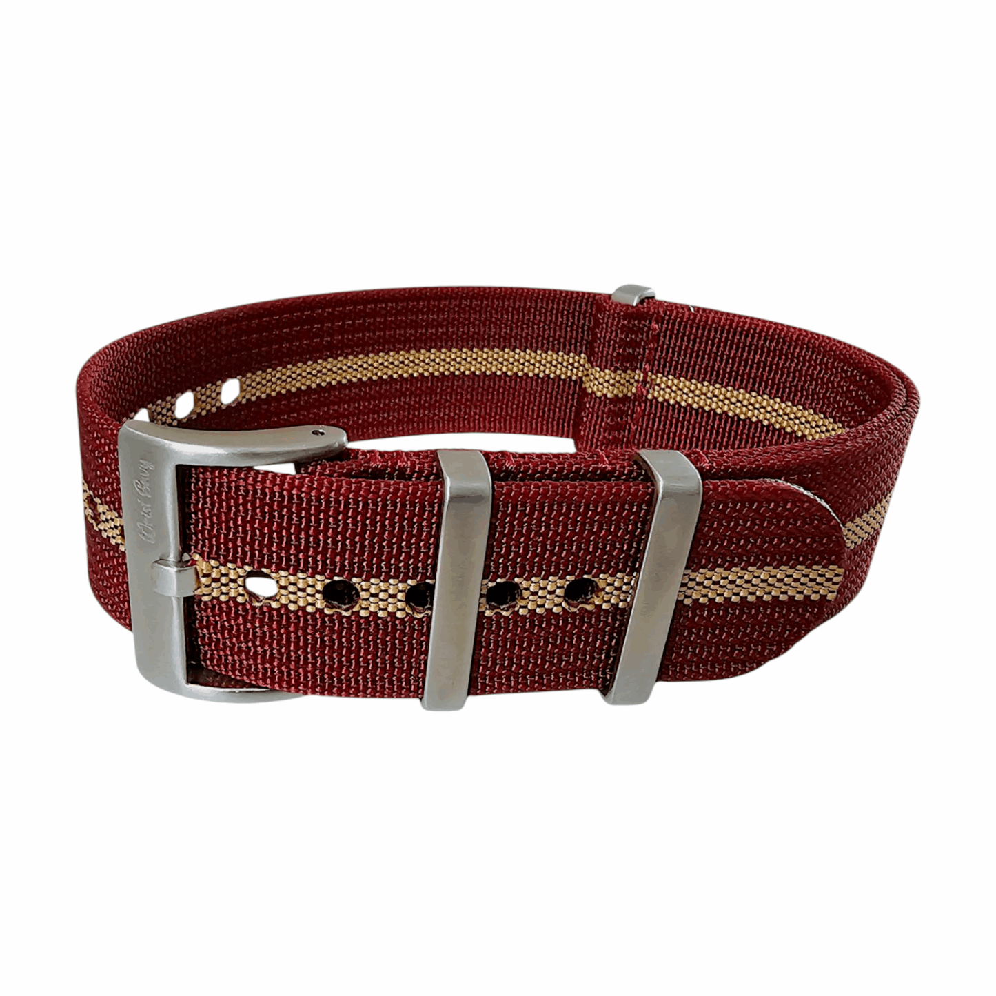 Ribbed Upgraded Nylon Military Watch Strap 1.4mm Thick 20mm 22mm Oxblood Khaki Stripe - Wrist Envy