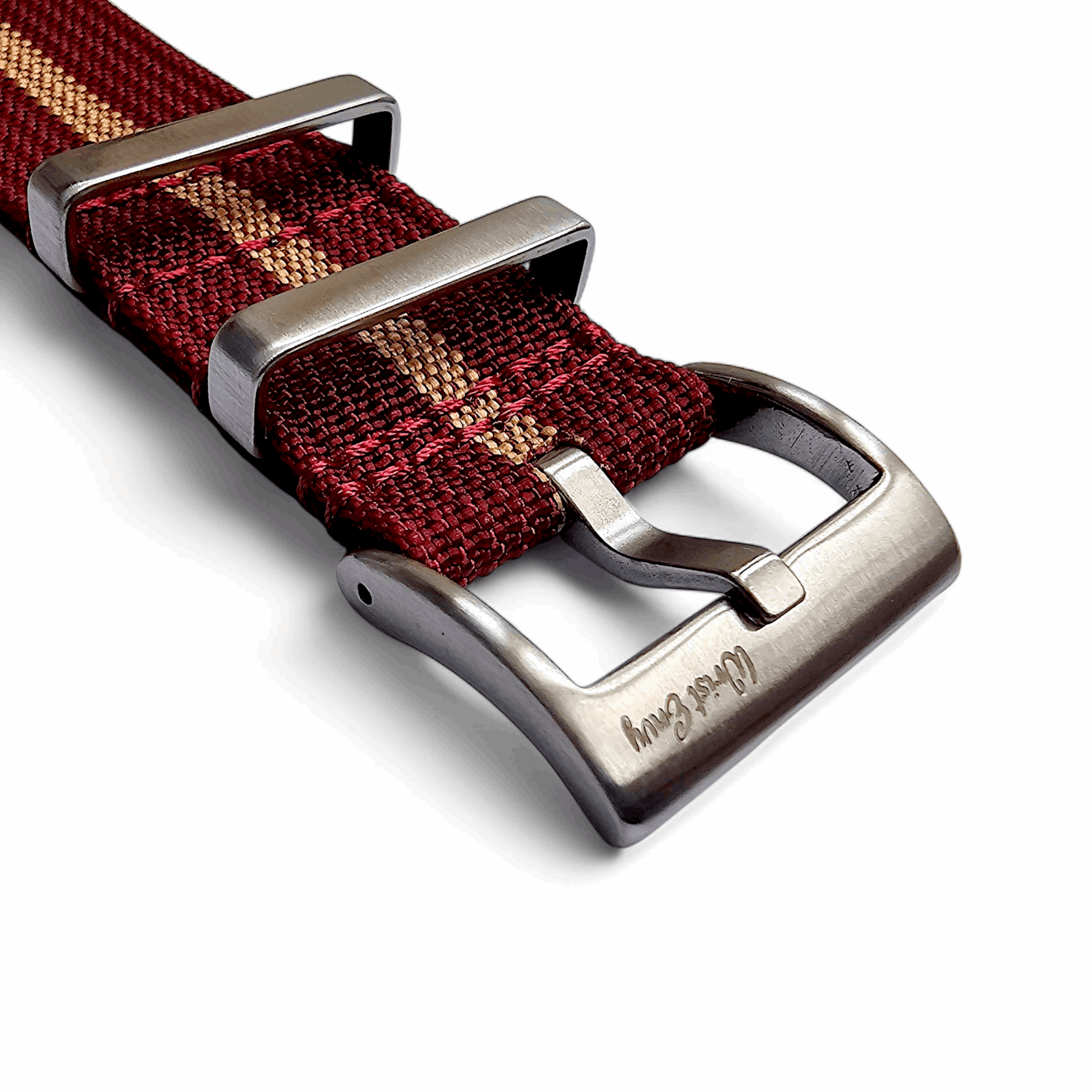 Ribbed Upgraded Nylon Military Watch Strap 1.4mm Thick 20mm 22mm Oxblood Khaki Stripe - Wrist Envy