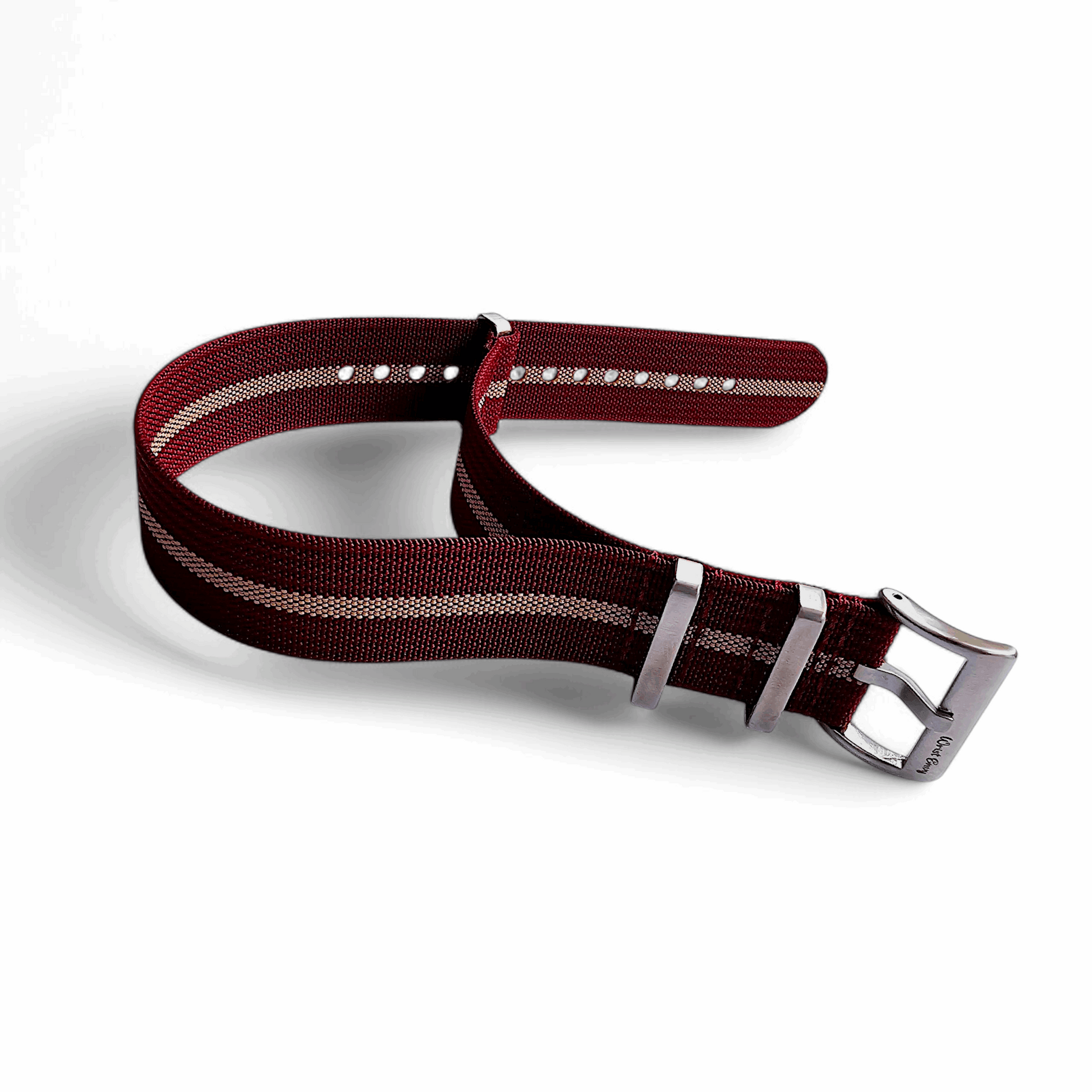 Ribbed Upgraded Nylon Military Watch Strap 1.4mm Thick 20mm 22mm Oxblood Khaki Stripe - Wrist Envy