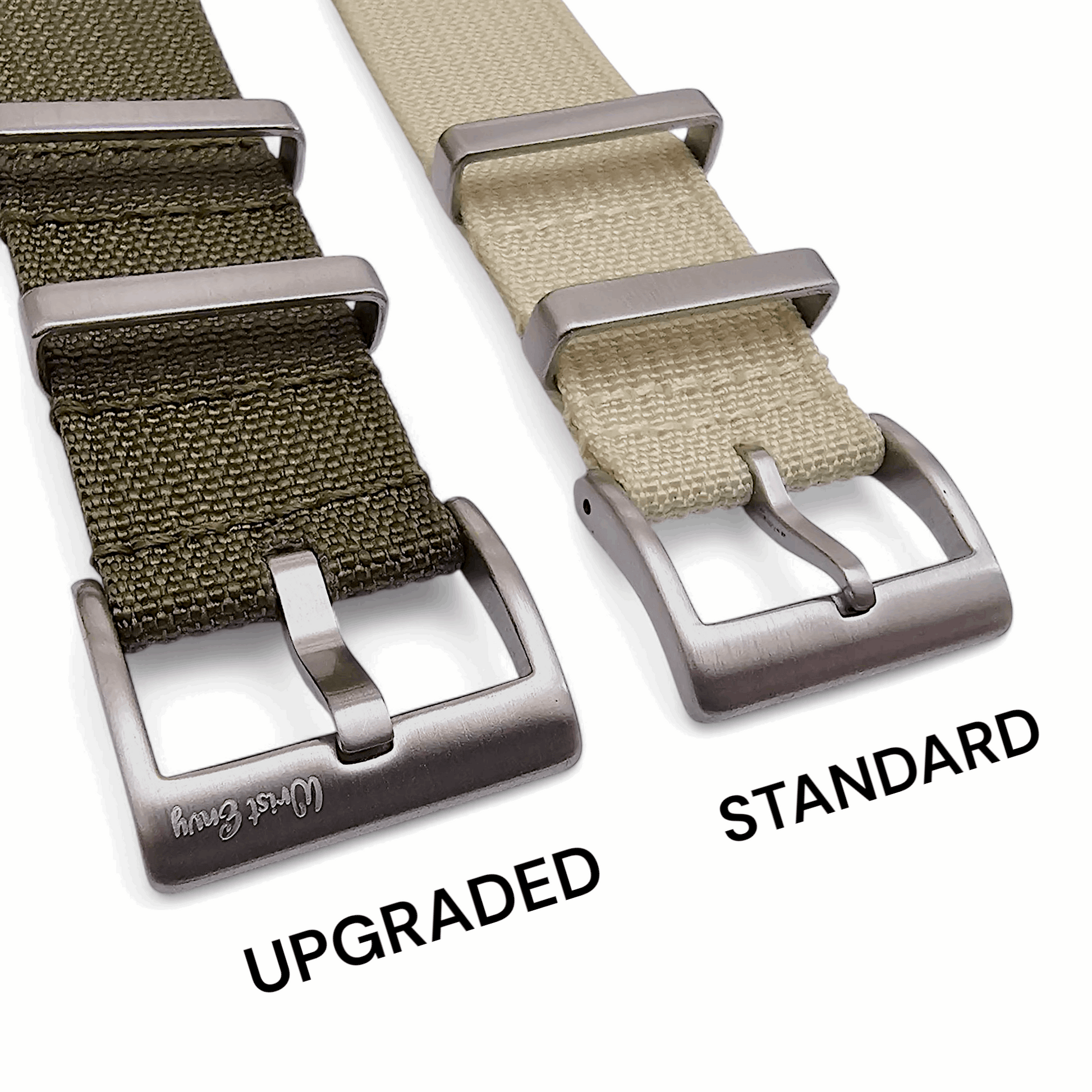 Ribbed Upgraded Nylon Military Watch Strap 1.4mm Thick 20mm 22mm Oxblood Khaki Stripe - Wrist Envy