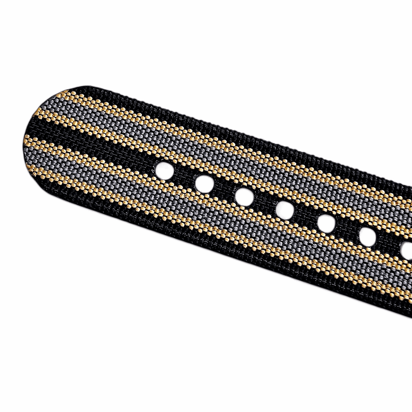 Ribbed Upgraded Nylon Military Watch Strap 1.4mm Thick 20mm Black Grey Gold Stripes - Wrist Envy