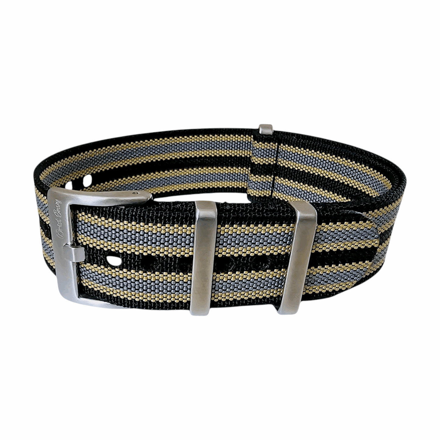 Ribbed Upgraded Nylon Military Watch Strap 1.4mm Thick 20mm Black Grey Gold Stripes - Wrist Envy