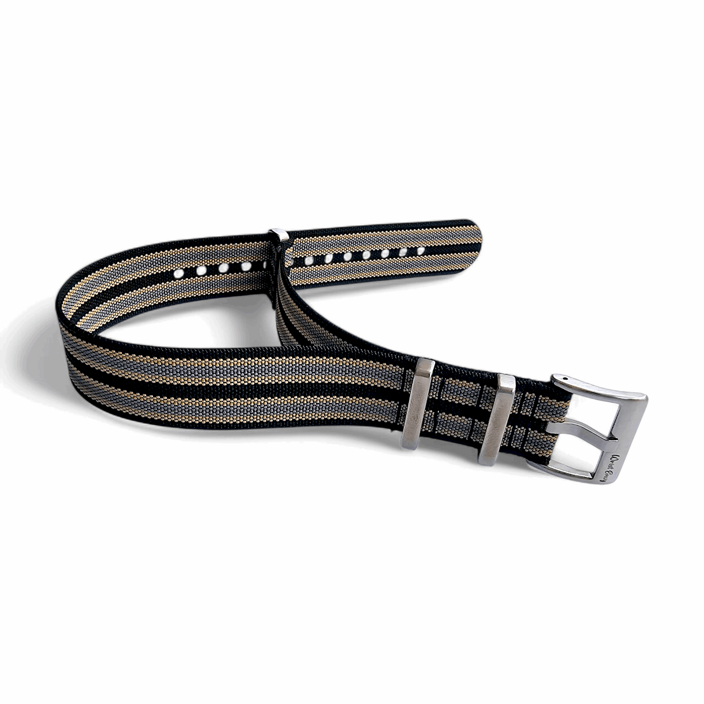 Ribbed Upgraded Nylon Military Watch Strap 1.4mm Thick 20mm Black Grey Gold Stripes - Wrist Envy